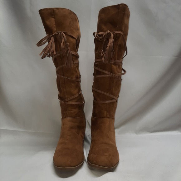 Jelly Pop Courtney Cowboy Style faux suede tan Boots 11 - Picture 1 of 9